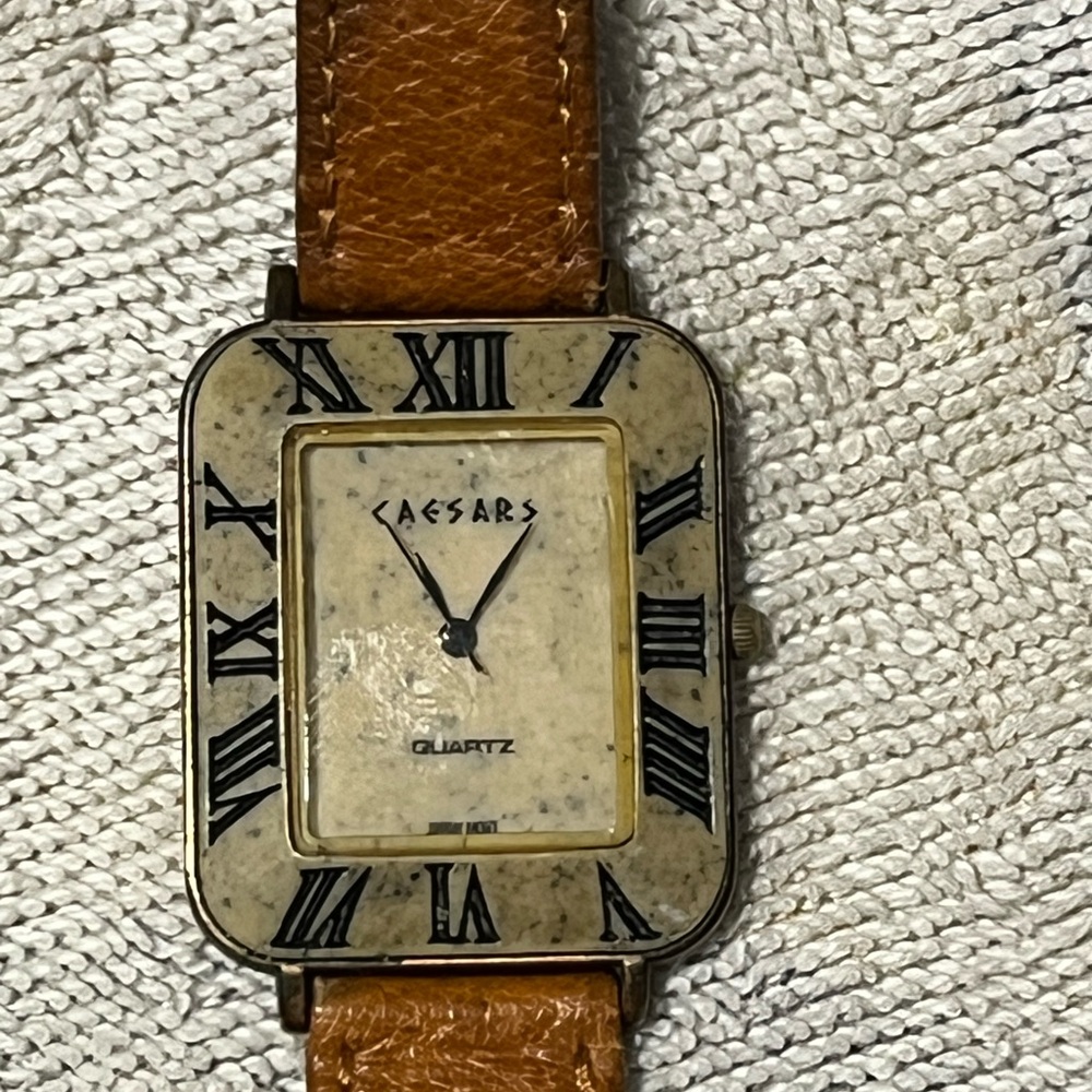 Caesars Quartz Watch with Brown Leather Strap